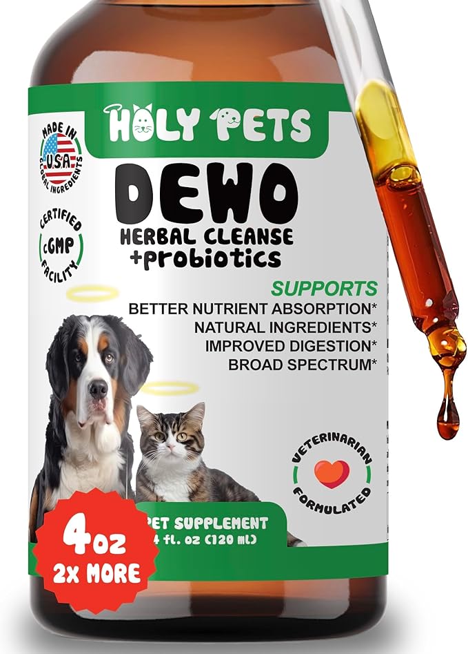 Herbal Gut Cleanse & Natural Parasite Support for Dogs & Cats with Probiotics – Promotes Digestive Health, Detox, and Wellness – 4oz Liquid Supplement for Pets – Made in The USA (4oz)-Mewly Pet