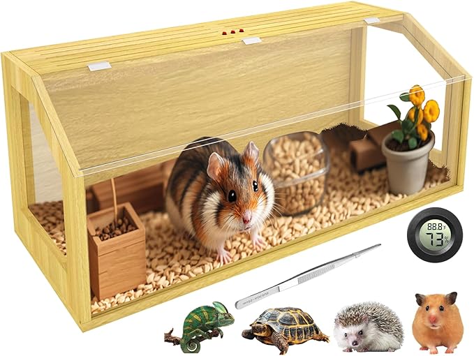 Large Hamster Cage, Chewproof Large Hamster Habitats, Wooden Guinea Pig Cages, Openable Top Roof, Lockable Gerbil Cage, Small Animal Cage for Dwarf, Syrian, 48" L x 20" W x 20" H-Mewly Pet