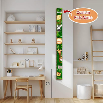 Personalized Growth Chart for Wall, Wooden Height Chart for Kids, Cute Height Measurement for Child/Girls/Boys, Baby and Toddler's Playroom/Kid's Room/Nursery Decor, Animals