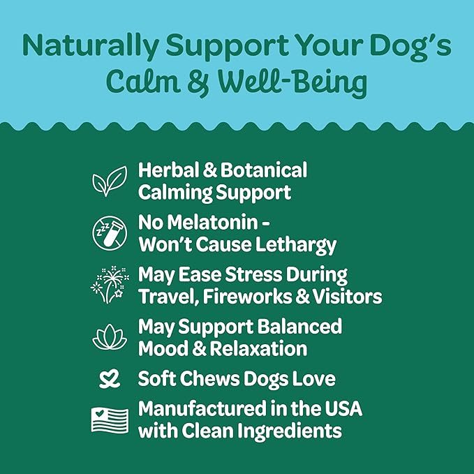 Wholesome Pride Calming Supplement for Dogs - 90 Soft Chews - Natural Anxiety Relief, Separation & Noise Stress Support with Herbal Ingredients, No Melatonin, Non-Drowsy-Mewly Pet