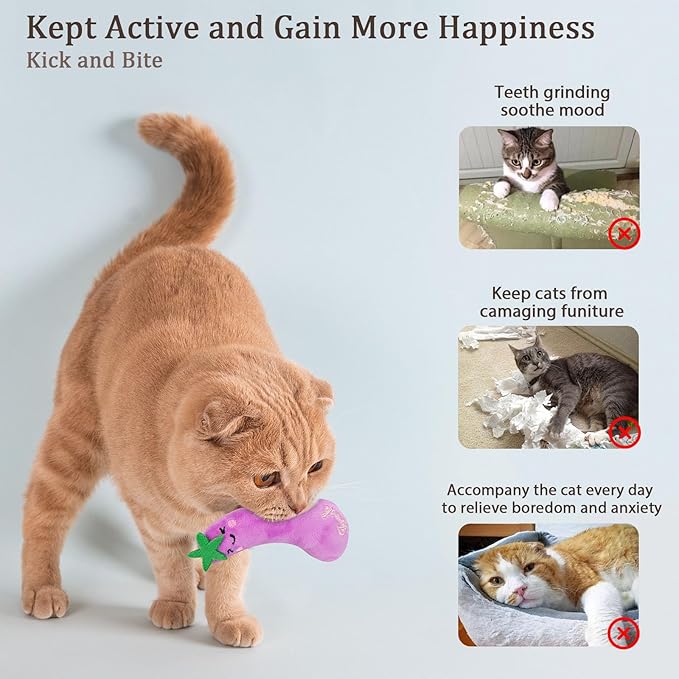 Catnip Cat Toys, Interactive Indoor Cat Nip Toy Kitty Kicker, Dental Kitten Chew Toy, 5 Pack, Vegetable Shape-Mewly Pet
