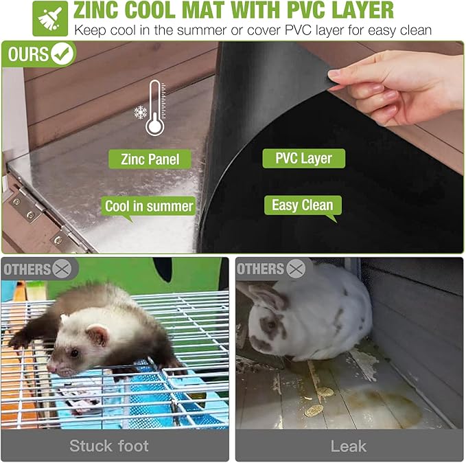 GUTINNEEN Rabbit Hutch Indoor Guinea Pig Cage Bunny House 36.6" Upgraded with Anti Chewing Edges, Cool Zinc Sheet, Leakproof PVC Layer, Wire Floor, Detachable Legs (Brown)-Mewly Pet