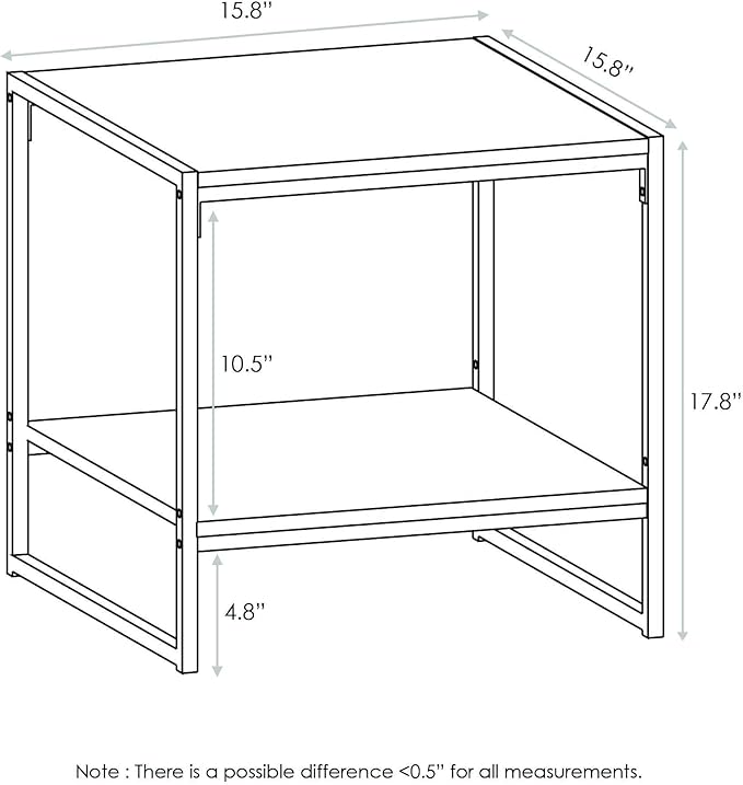 Furinno FM19122GYW Camnus Modern Living 2-Tier End Table, French Oak Grey, 15.9 in x 15.75 in x 18 in