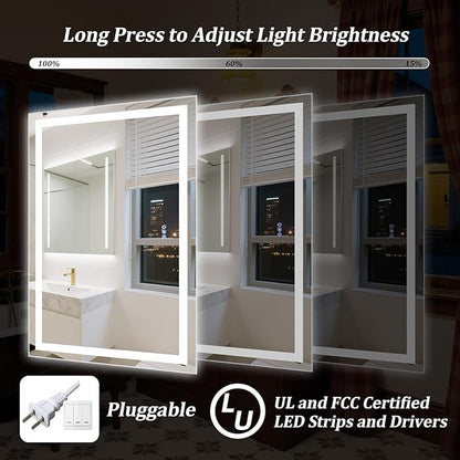 LED Bathroom Mirror, Large 60"x 40" Smart Bathroom Vanity Wall Mirrors with Lights, Anti-Fog, Dimmable, Backlit + Front Lit, 3 Color Modes, Memory Function