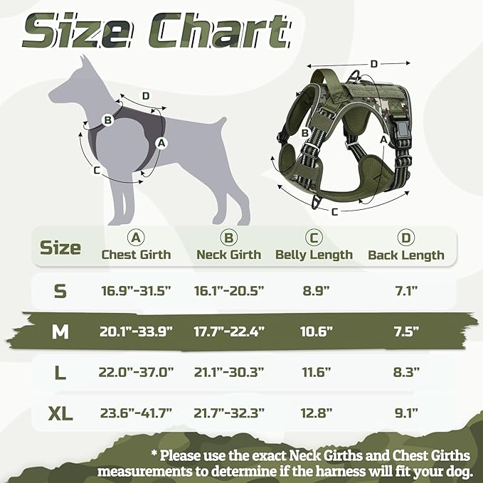 rabbitgoo Tactical Dog Harness Medium Sized Dog, No Pull Military Service Vest with Handle & Molle, Easy Control for Training Walking, Adjustable Reflective Straps, Green camo, M-Mewly Pet