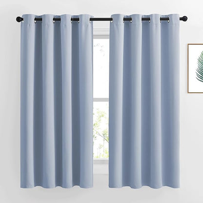 NICETOWN Vintage Blue Blackout Curtains 63 inches Long, Grommet Room Darkening Window Treatment Thermal Insulated Vertical Drapes Sound Reducing for Bedroom, W46 x L63, 2 Panels