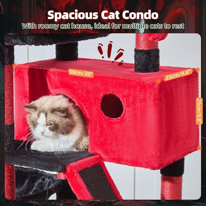 Taoqimiao Gothic Cat Tree 57.5-Inch, Cat Tower for Indoor Cats Large Adult, Extra Large Cat Condo, 8 Sisal Scratching Posts, Metal Frame Cozy Hammock, Durable Scratch Board, 2 Top Perches, MS026BR-Mewly Pet