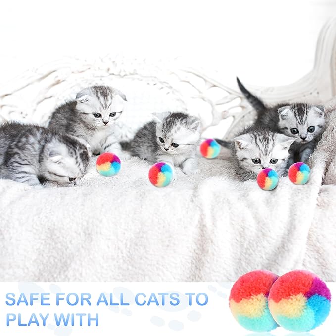 30 Pcs Soft Plush Cat Ball 1.2-inch Rainbow Cat Toy Balls Fuzzy Kitty Balls Kitten Puff Balls Colorful Cat Pom Pom Balls for Cat Kitten Pet Playing Exercising-Mewly Pet
