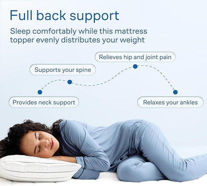 Ultra Soft Full Size Mattress Topper - Cloud-Like Mattress Pad for Back Pain Relief - Breathable Cooling Material for Hot Sleepers