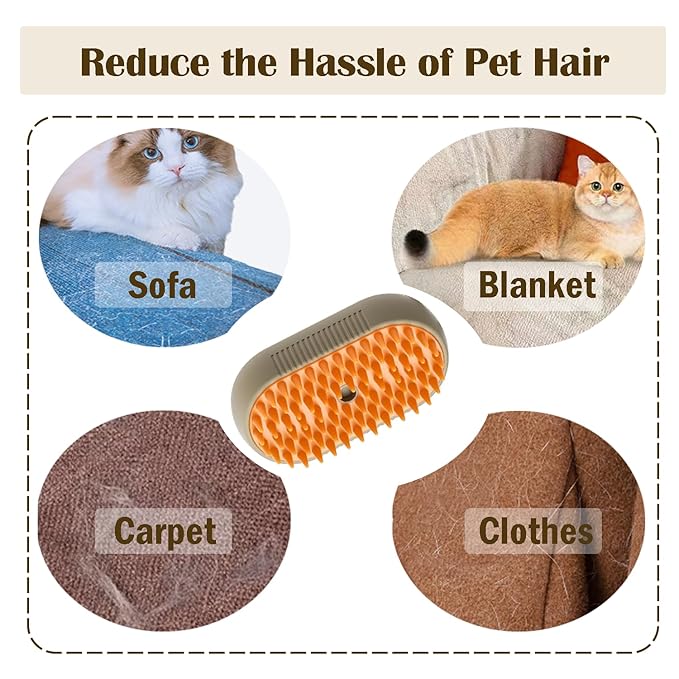 Cat Steam Brush, 3 in 1 Pet Spray Hair Removal Comb, Cats and Dogs Brush for Shedding, Rechargeable Silicone Pet Steam Brushes, Spritz Defur Comb for Massage, Cleaning and Remove Loose Hair - Khaki-Mewly Pet