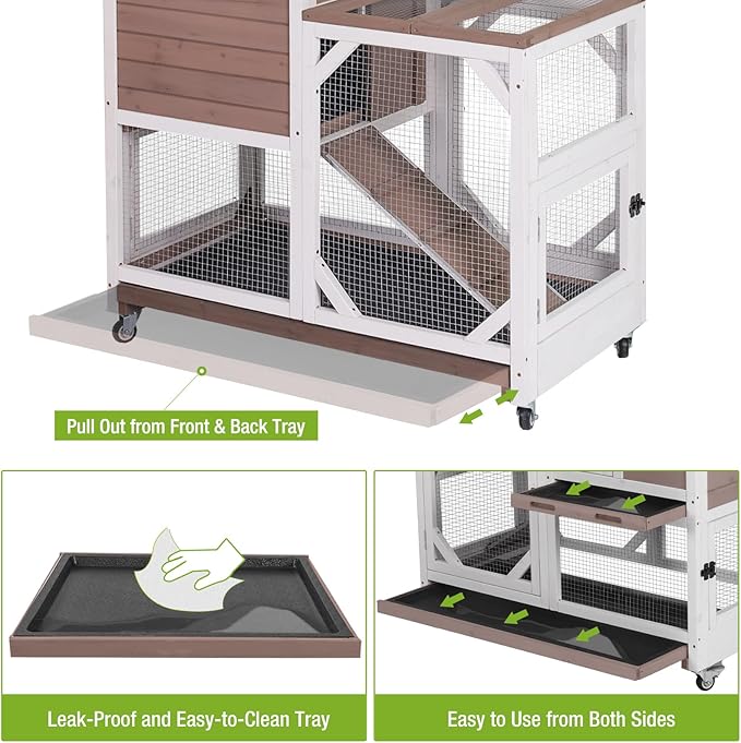 Gutinneen 2-Story Rabbit Hutch with Chew-Proof Ramp & Leak-Proof Trays - Indoor/Outdoor 39.3" Wooden Rabbit Cage with Wheels for Rabbits, Guinea Pigs-Mewly Pet