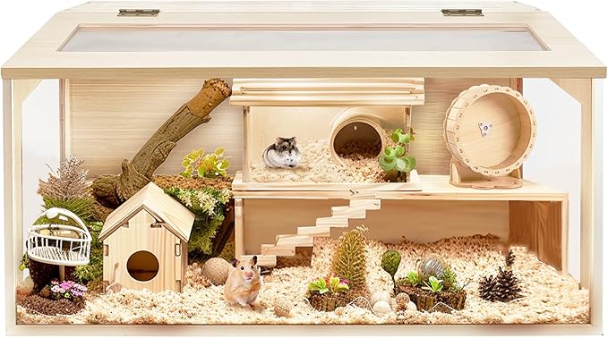 Prolee Hamster Cage Chew Proof, Mice and Rat Habitat Openable Top with Acrylic Sheets, Hamster Habitat Solid Built (32”L x 16" W x 16" H)-Mewly Pet