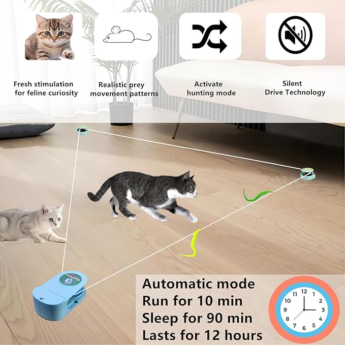 Wireless Remote Control Interactive Cat Toy for Indoor Cats, Self-Moving Worm Plush Mouse Chase Toy, Automatic Prey Simulation with Adjustable Speed, Durable & Rechargeable Kitten Exercise Toy-Mewly Pet