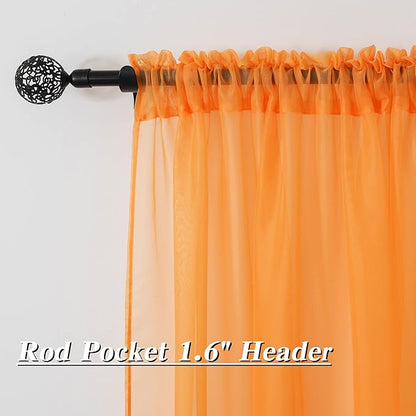 HUTO Orange Sheer Curtains 96 inches Long for Bedroom Top Rod Pocket Sheer Window Panels Curtains for Nursery Living Room 52 by 96 Inch Length Set of 2
