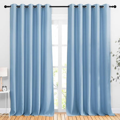 NICETOWN Room Darkening Blue Curtains 102 inches Long 2 Panels, Grommet Thermal Curtains Light & Sound Reducing Window Treatments for Living Room/Bedroom, W66 x L102