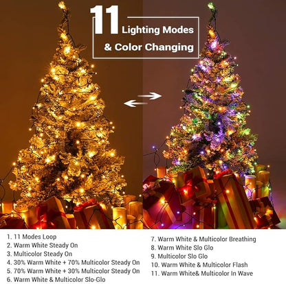 Brizled Christmas Tree Lights, 2 Pack 65.67ft 200 LED Color Changing Christmas String Lights with Remote, 11 Modes Warm White & Multicolor Xmas Light Connectable Light String for Xmas Tree Home Party