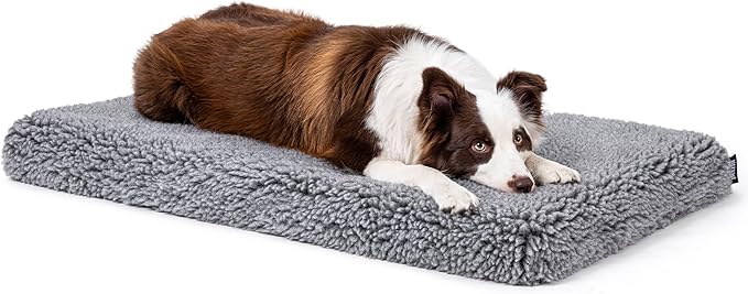 Stoutwool 4" Indestructible Dog Bed - Orthopedic Chew Proof Dog Crate Pad - Fluffy Kennel Mat for Aggressive Chewers - Ideal for Large Breeds & Fits 36-Inch Crate - 35"x22", Charcoal-Mewly Pet