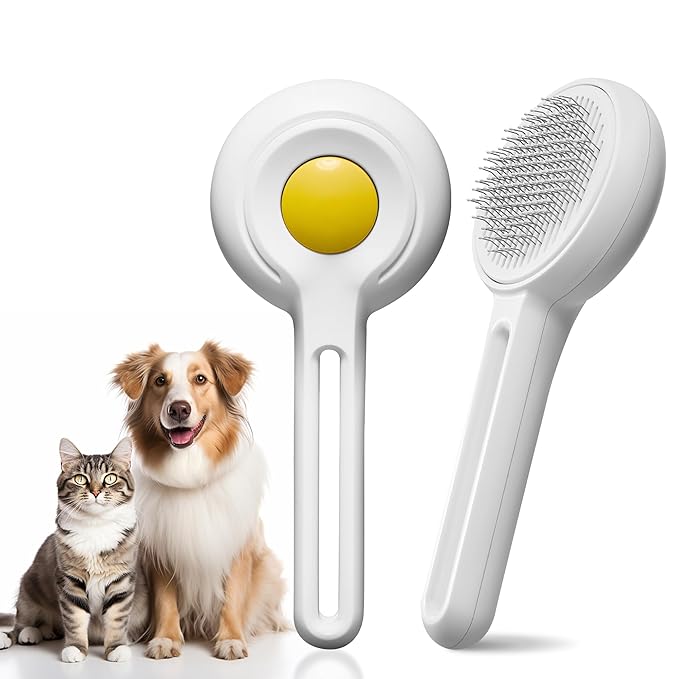 Self Cleaning Slicker Cat Brush - Skin Friendly Shedding Grooming Tool for Dogs & Cats, Pet Supplies Accessories, Deshedding Comb for Short Long Haired Kittens, Massage Function to Removes Loose Fur-Mewly Pet