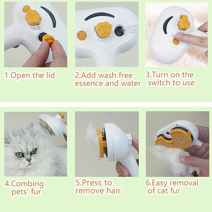 Cat Steam Brush for Shedding Dog Brush with Steam Pet Hair Cleaning Brush Comb for Spray 3 in 1 Pet Grooming for Long & Short Haired Pets – Spritz Defur Comb for cats-Mewly Pet