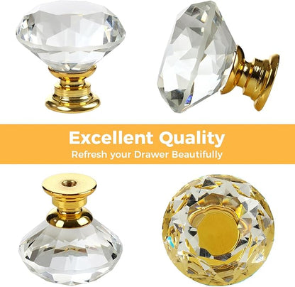 DEELF 30 Packs Kitchen Cabinet Knobs, 30 mm Crystal Cabinet Knobs, Diamond Dresser Handle Drawer Pulls, Dresser Knobs for Cabinets and Drawers, Gold Base
