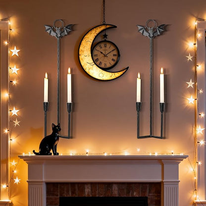 Wall Sconce Candle Holder Metal Hanging Wall Decorations Gothic Bat Wall Light Candle Holder for Home,Living Room, Bathroom, Dining Room, Set of 2（Black