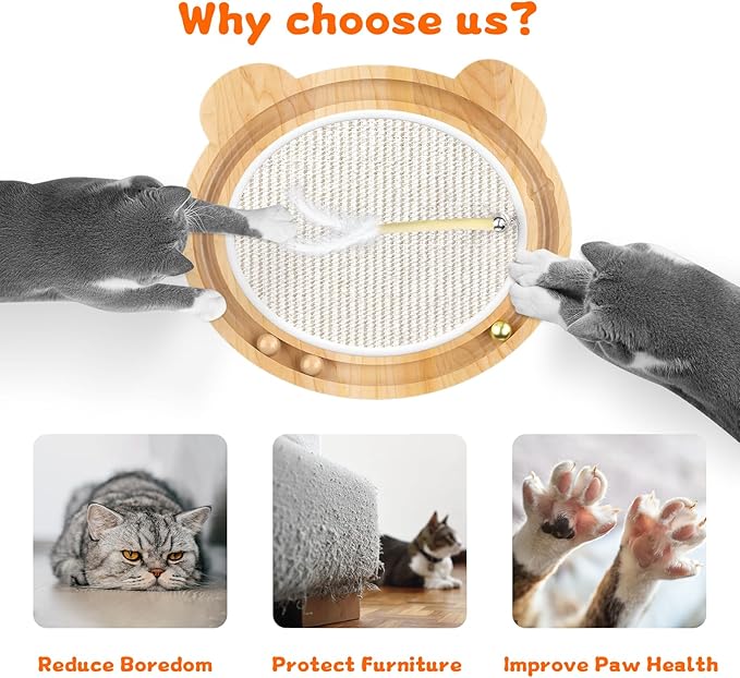 3-in-1 Cat Toys, Scratcher, Toys for Indoor Cats, Natural Sisal Scratching Board, Kitten Interactive with Ball Track & Retractable Wand Toy & Feather-Mewly Pet