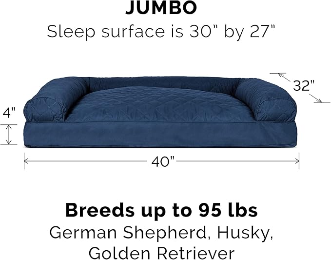 Furhaven Pillow Dog Bed for Large Dogs w/ Removable Bolsters & Washable Cover - Quilted Sofa - Navy (Blue), Jumbo/XL-Mewly Pet