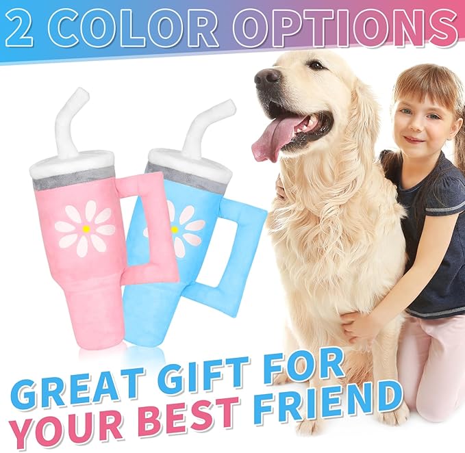 Squeaky Dog Toy - Crinkle Pup Cup Tumbler Plush Dog Toy with Cute Daisy Design for Small Medium Breeds, Funny Interactive Puppy Birthday Gift (Pink)-Mewly Pet