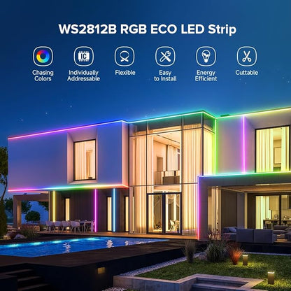 SEZO WS2812B LED Strip Light 16.4FT/5M 30Pixel/M 150LEDs DC5V Individual Addressable LED Strip SMD5050 RGB Dream Color Programmable LED Light Strip Flexible IP30 Non-Waterproof White PCB