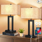 Modern Table Lamps Set of 2-22" Tall Bedside Lamps with USB-C/USB-A Charge Ports & Outlet, Stepless Dimmable Fabric Cream Shade Nightstand Lamps for Bedroom & Living Room