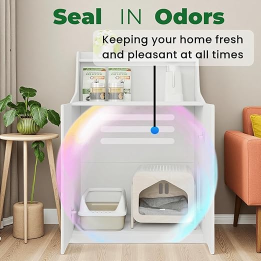 Large Cat Litter Box Enclosures,Litter Robot Enclosure,Hidden Litter Box Furniture,Hidden Cat Washroom Furniture with Door,Kitty Litter Box Furniture with Hidden Storage As Sideboard Cabinet-Mewly Pet