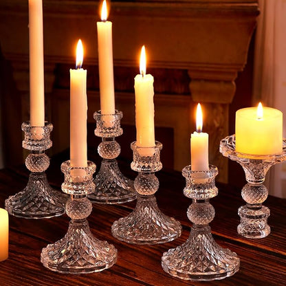 DARJEN Candlestick Holders Set,12Pcs 4" H Taper Candle Holders Bulk, Clear Glass Candle Holders for Wedding, Spring Party, Romantic Dinner, Festival & Windowsill Decor