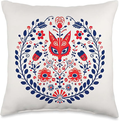 Traditional Scandinavian Folk Pattern Throw Pillow