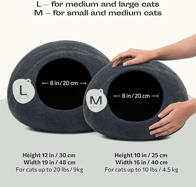 MEOWFIA Premium Felt Cat Bed Cave - Handmade 100% Merino Wool Bed for Cats and Kittens (Large, Slate Grey)-Mewly Pet