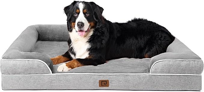 EHEYCIGA Orthopedic XL Dog Beds, Waterproof Memory Foam Dog Bed for Extra Large Dogs, Non-Slip Bottom and Egg-Crate Foam Big Pet Couch Bed with Washable Removable Cover, Grey-Mewly Pet