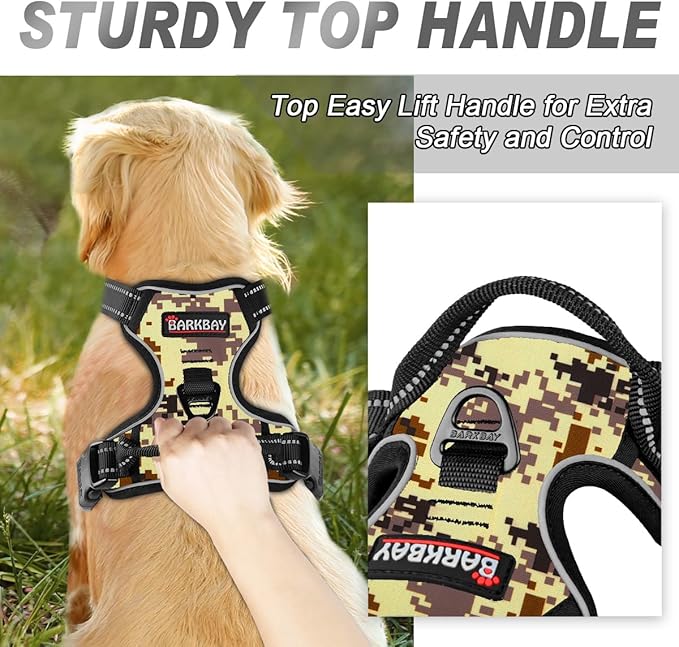 BARKBAY No Pull Dog Harness Front Clip Heavy Duty Reflective Easy Control Handle for Large Dog Walking(Desert camo,S)-Mewly Pet