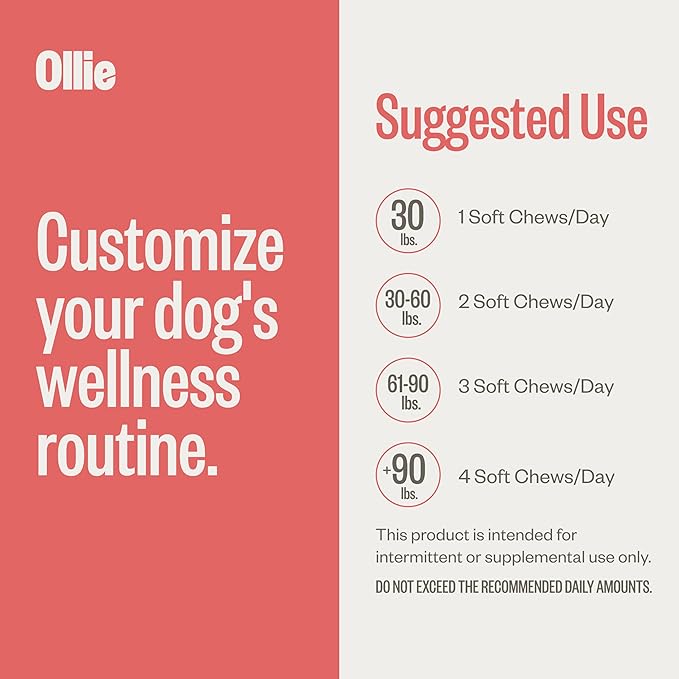 Ollie Chill Pills Calming Supplement Chews for Dogs, Anxiety Relief for Dogs, Melatonin for Stress Relief, 60 Count Appx.-Mewly Pet