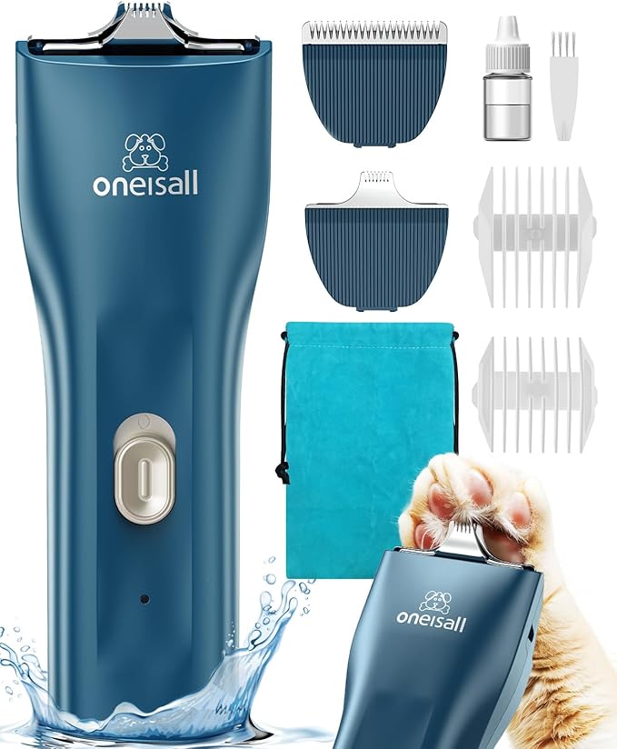 oneisall Quiet Pet Clippers, Cat Clippers for Matted Hair, Cordless Cat Hair Trimmer for Paw, Waterproof Pet Trimmers for Cats, Pet Shaver for Dogs and Cats-Mewly Pet