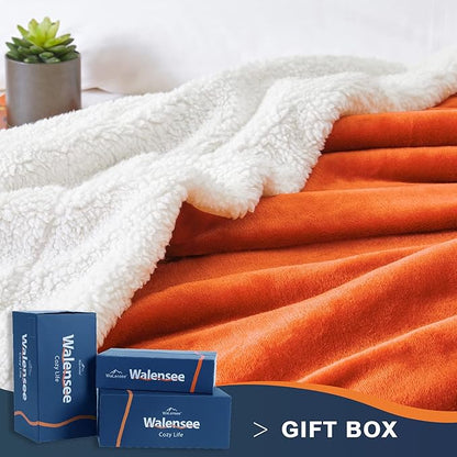 Walensee Sherpa Fleece Blanket (Queen Size 90”x90” Orange) Plush Throw Fuzzy Super Soft Reversible Microfiber Flannel Blankets for Couch, Bed, Sofa Ultra Luxurious Warm and Cozy for All Seasons