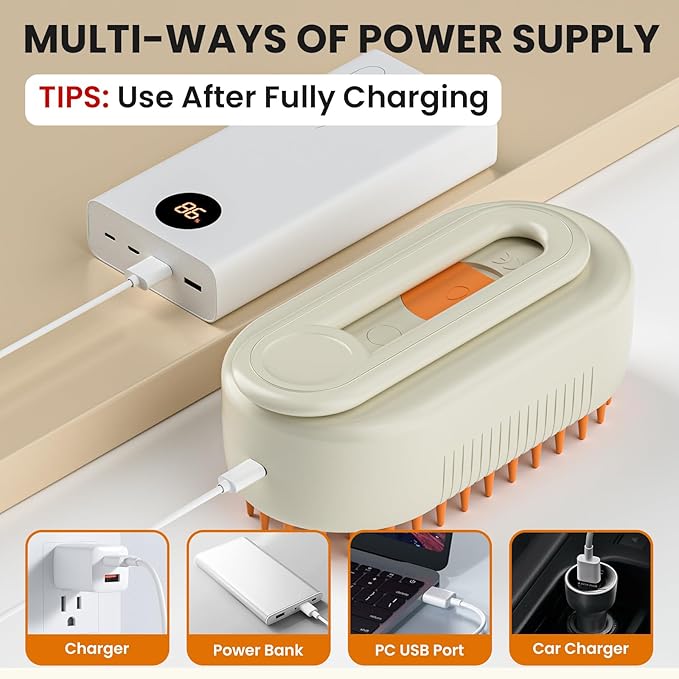 Cat Steam Brush for Shedding, Pet Steam Brush for Cats and Dog, 4 in 1 Rechargeable Cat Hair Brush, Spray Anti-Static, Massage, Cleaning, Shedding & Combing All In One, for Long & Short Haired Pets!-Mewly Pet