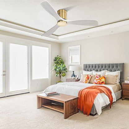 Sofucor 52 Inch Ceiling Fan No Light, Flush Mount Ceiling Fans with Remote, Solid Wood Indoor/Outdoor Ceiling Fans Without Lights, Reversiable DC Motor, Modern Ceiling Fan for Bedroom Farmhouse Patio
