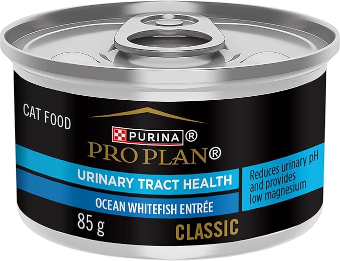 Purina Pro Plan Urinary Tract Cat Food Wet Pate, Urinary Tract Health Ocean Whitefish Entree - (Pack of 24) 3 oz. Pull-Top Cans-Mewly Pet