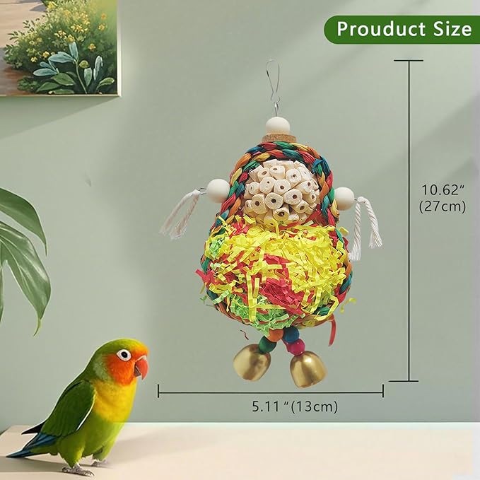Parakeet Toys,Natural Sola Balls and Shredding Hanging Chewing Toy,2 PCS Small and Medium-Sized Parrot Toys, Bird Toys for Parrots,Cockatiels,Conures,Lovebird,Christmas Birds Toy-Mewly Pet
