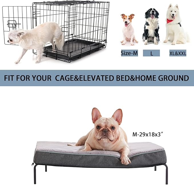 Orthopedic Memory Foam Dog Bed,Cooling Dog Beds for Medium Dogs, Washable Pet Beds for Crate with Faux Fur Cover, Waterproof Lining, M(29inch)-Mewly Pet