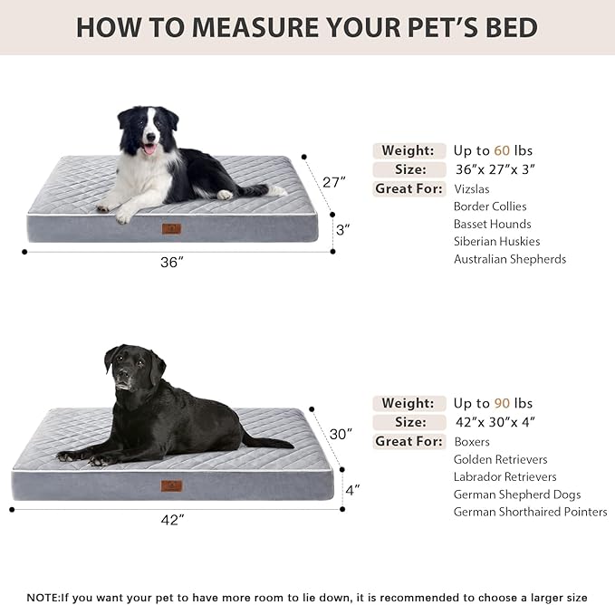 WNPETHOME Orthopedic XL Dog Beds Large Sized Dog, Waterproof Extra Large Dogs Bed with Removable Washable Cover, Multi-Needle Quilting Dogs Crate Bed-Mewly Pet