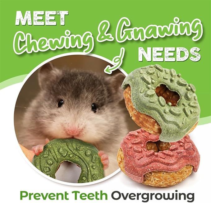 TEEWY 3PCS Guinea Pig Toys, Prevent Teeth Overgrowth, Natural Vegetables and Timothy Grass, Hamster Chew Toys, Guinea Pig Chew Toys, Chinchilla Toys, Donut-Shaped-Mewly Pet