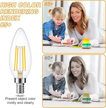 Cotanic E12 LED Bulb Dimmable 3000K Soft White, LED Candelabra Bulbs 60Watt Equivalent, Small Base Type B Light Bulbs, Candle Shape Chandelier Light Bulbs Clear Glass, 600LM, 12 Pack