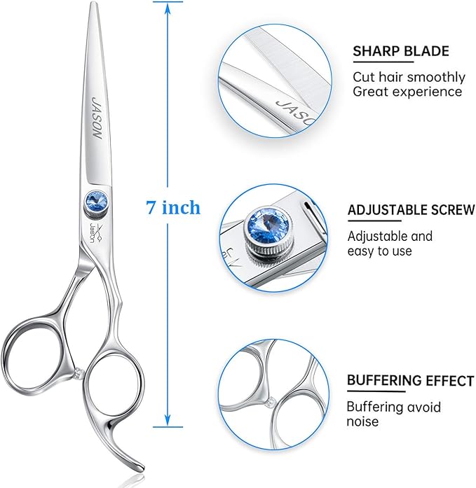 JASON 7" Straight Dog Grooming Scissors, Ergonomic Pets Grooming Shears, Premium Cats Trimming Kit with Offset Handle and Jewelled Screw, Sharp, Comfortable-Mewly Pet