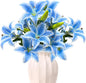 ASTRYAS 18 Heads Blue Fake Lilies, Artificial Lily Faux Lilies Bouquet with 18 Heads Full Bloom Lily & 6 Buds for Home Hotel Flower Arrangement Party Decor