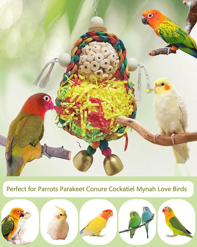 Bird Hoop Swing and Parakeet Toys,Natural Sola Balls and Shredding Hanging Toy,Birds Rope Swing,Suitable Small and Medium-Sized Parrots Toys,Birds Toy for Cockatiels,Conures,Lovebird-Mewly Pet